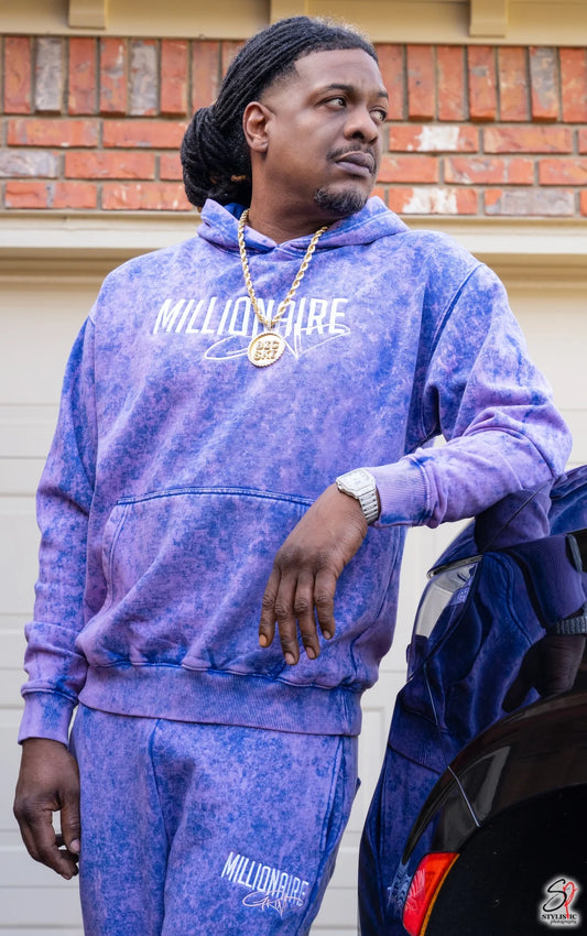 Millionaire Grind - Heavyweight Embroidered Acid Wash Stacked Jogger Set - (Purple)