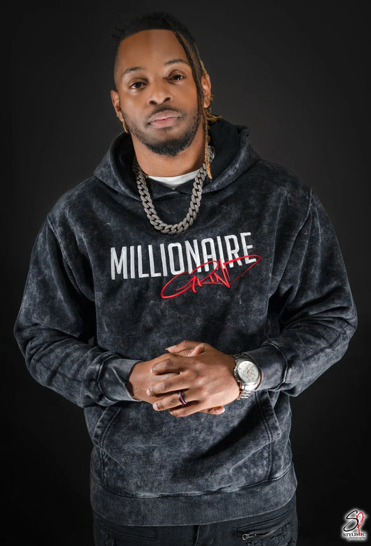 Millionaire Grind - Super Heavyweight Acid Wash Stacked Jogger Set - (Black)