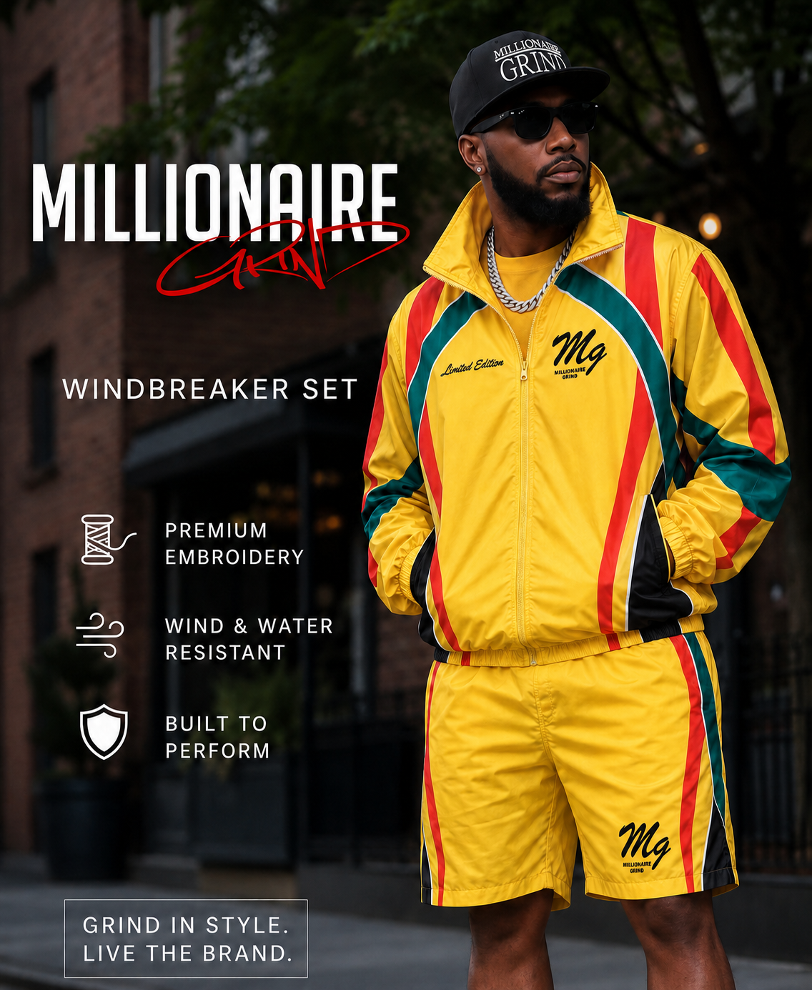 Millionaire Grind - Embroidered Tri Color Windbreaker And Shorts Set