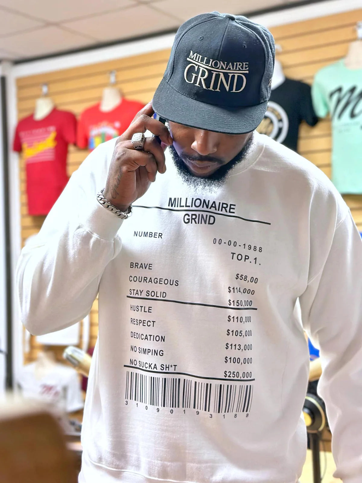 Millionaire Grind Receipt - Crew Neck Sweatshirt