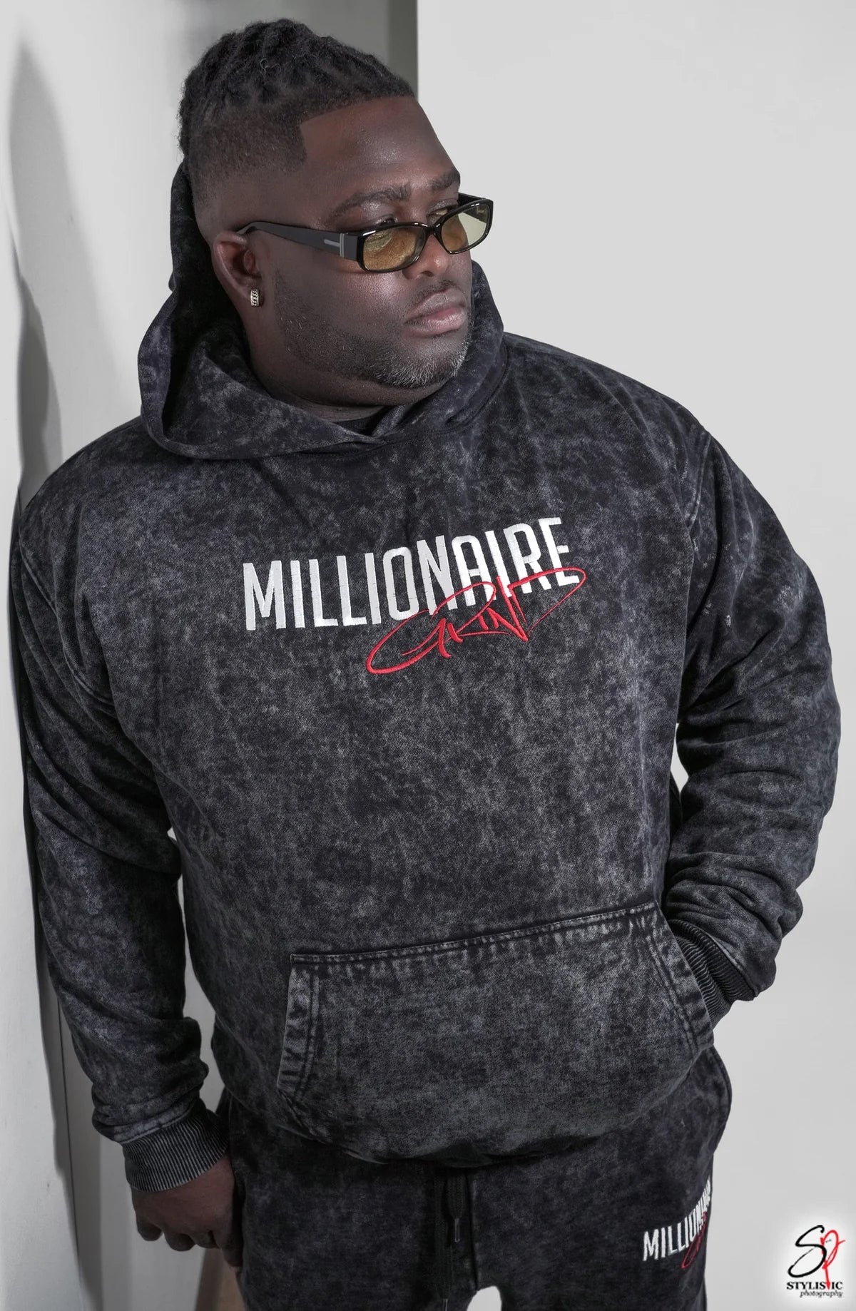 Millionaire Grind - Super Heavyweight Acid Wash Stacked Jogger Set - (Black)