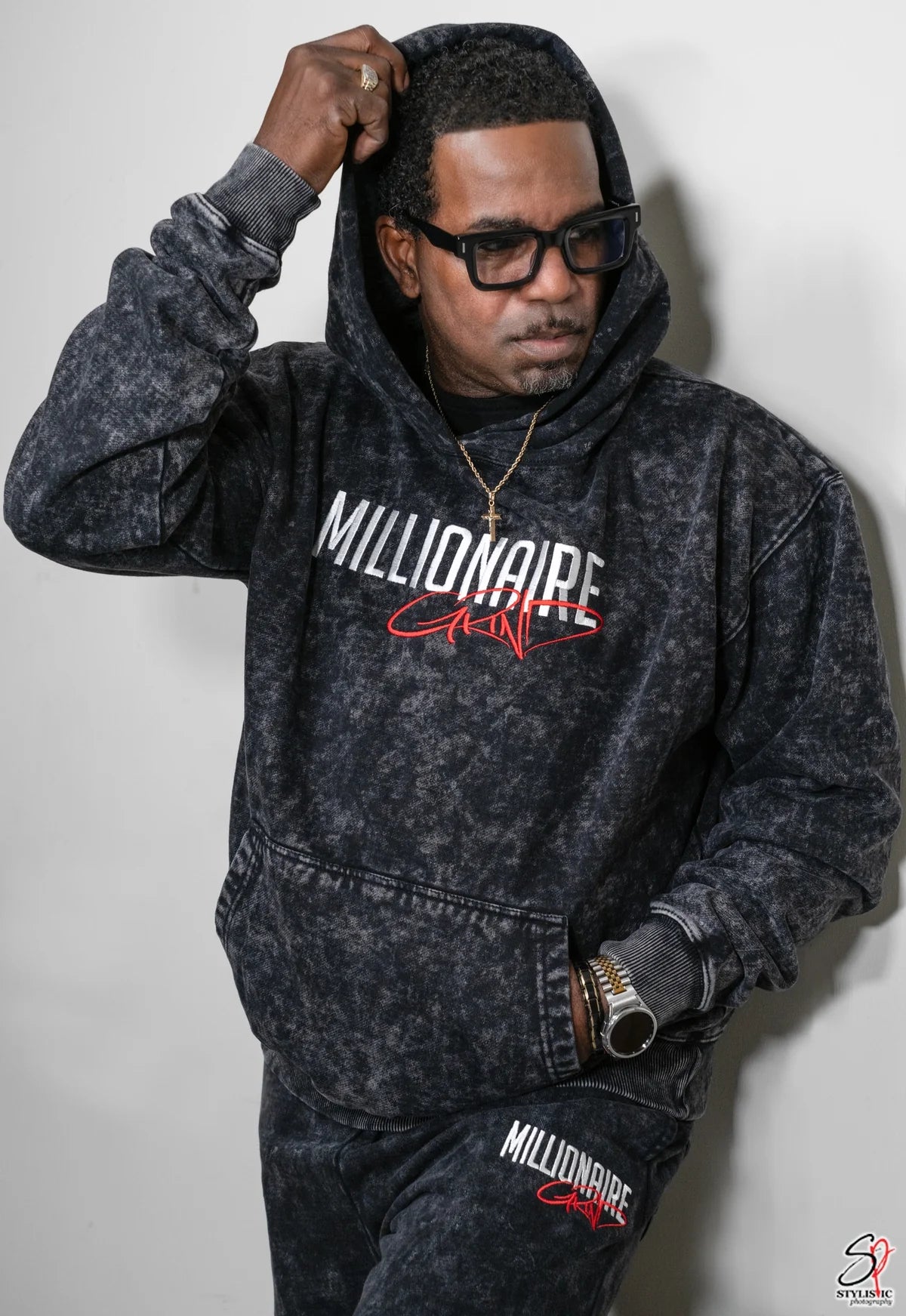 Millionaire Grind - Super Heavyweight Acid Wash Stacked Jogger Set - (Black)