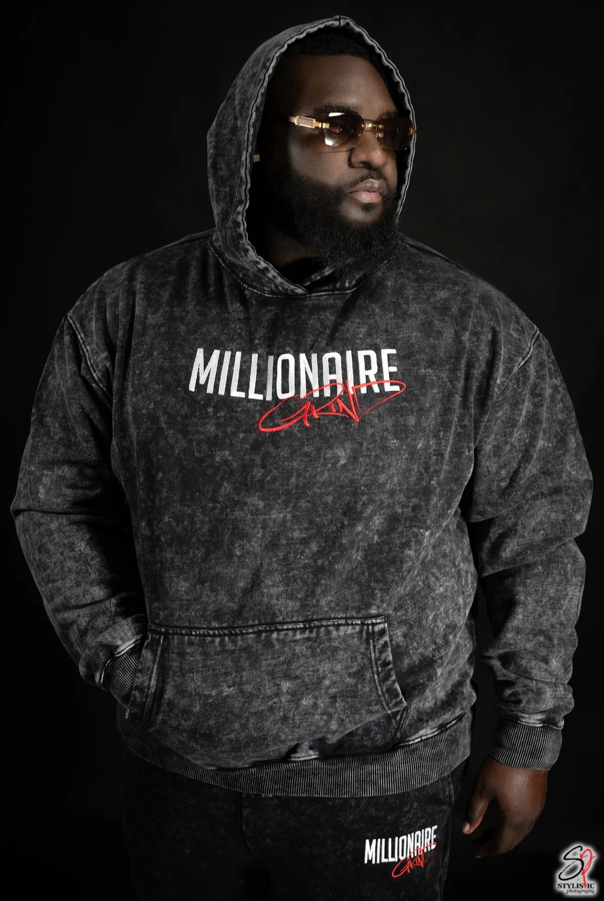 Millionaire Grind - Super Heavyweight Acid Wash Stacked Jogger Set - (Black)