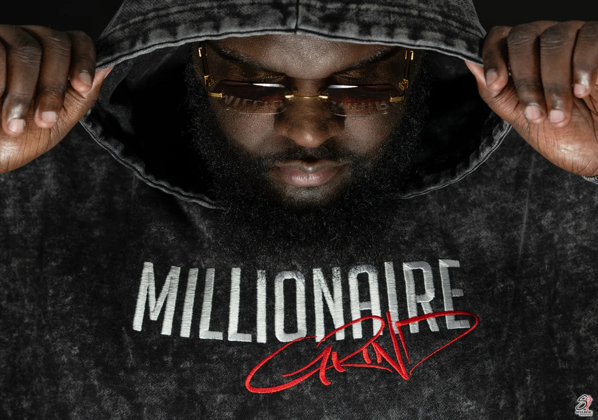 Millionaire Grind - Super Heavyweight Acid Wash Stacked Jogger Set - (Black)