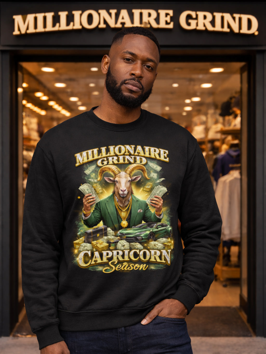 Millionaire Grind - Capricorn Season Crew Neck Sweatshirt