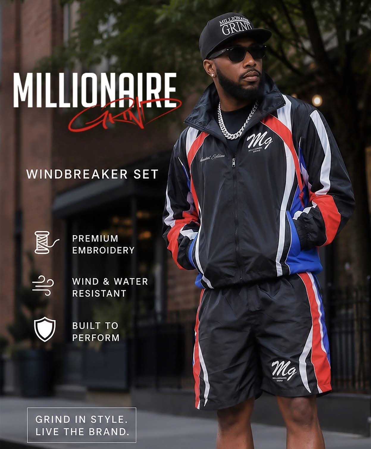Millionaire Grind - Embroidered Tri Color Windbreaker And Shorts Set