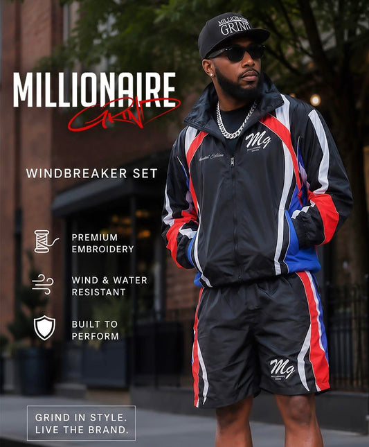 Millionaire Grind - Embroidered Tri Color Windbreaker And Shorts Set