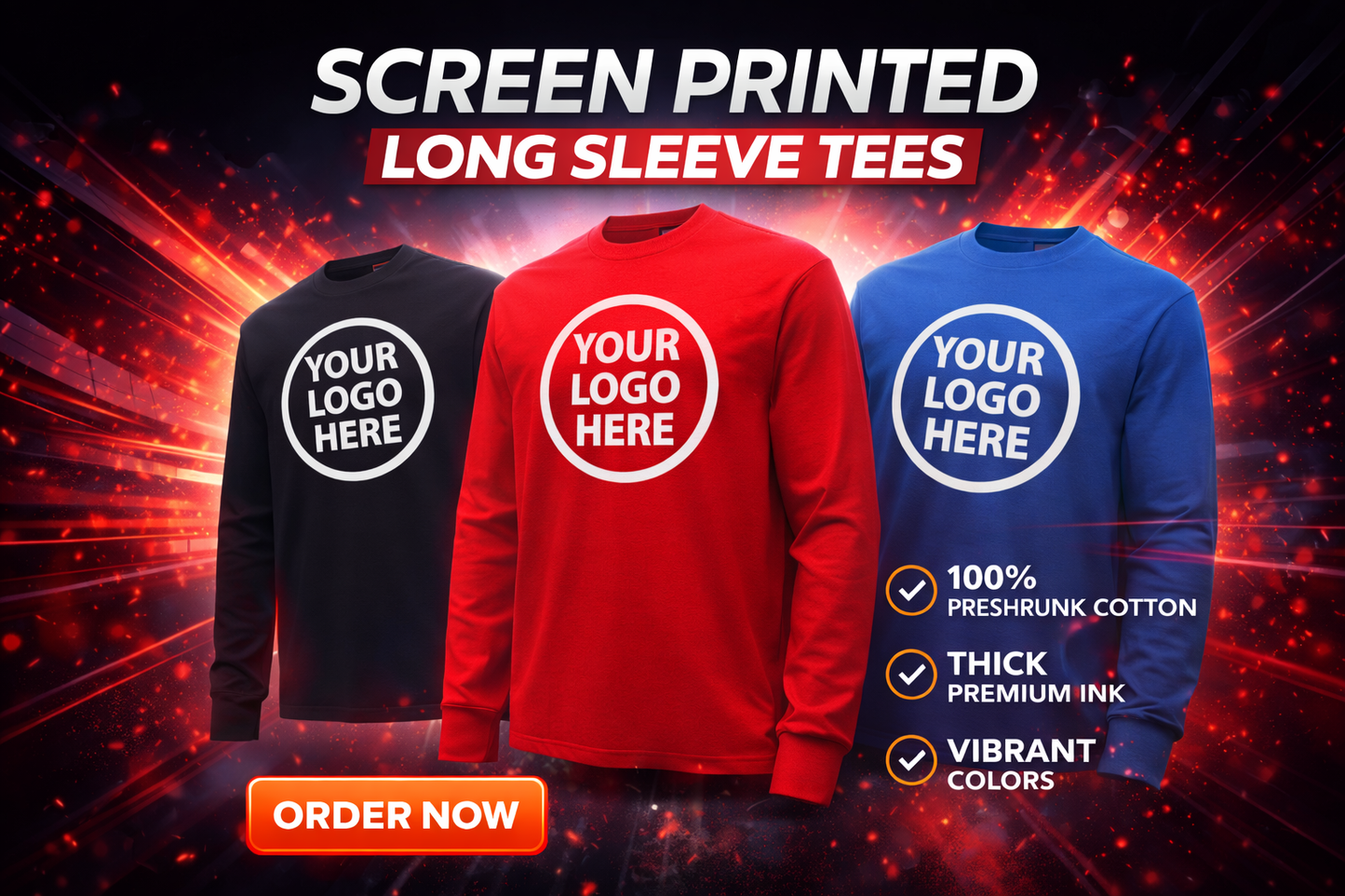 Custom Screen Printed Long Sleeve Tees - With Your Logo