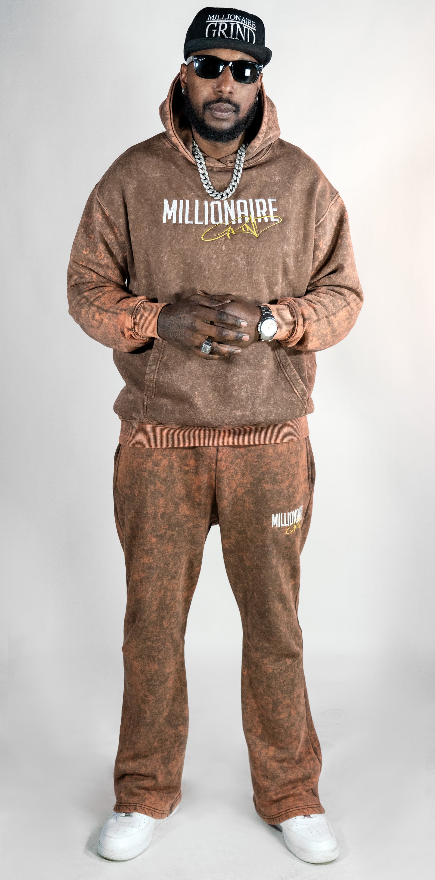 Millionaire Grind - Heavyweight Embroidered Acid Wash Stacked Jogger Set