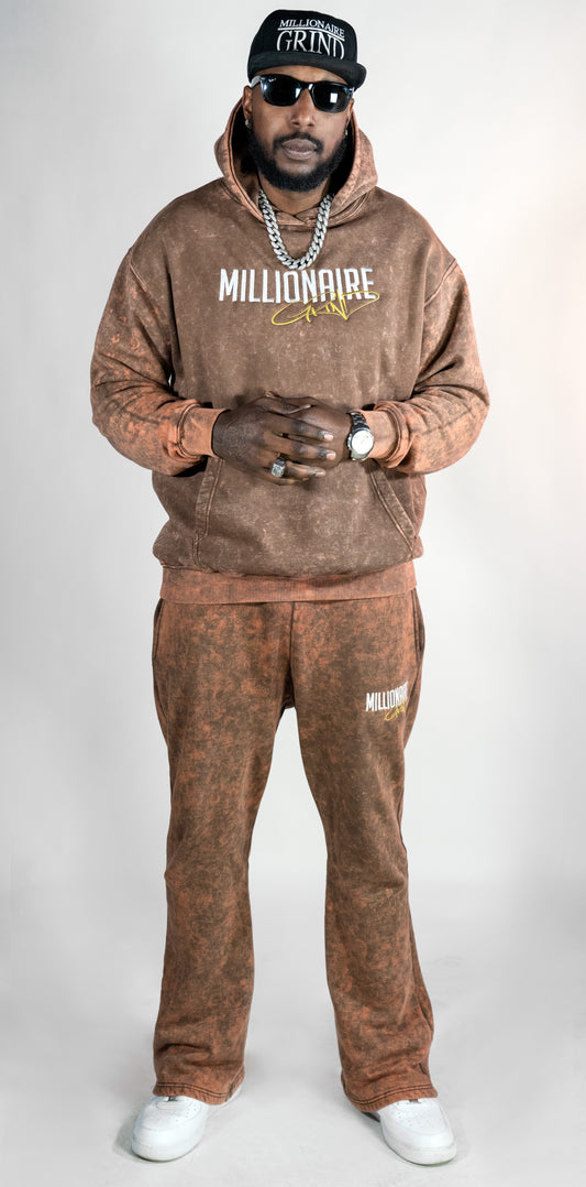 Millionaire Grind - Heavyweight Embroidered Acid Wash Stacked Jogger Set
