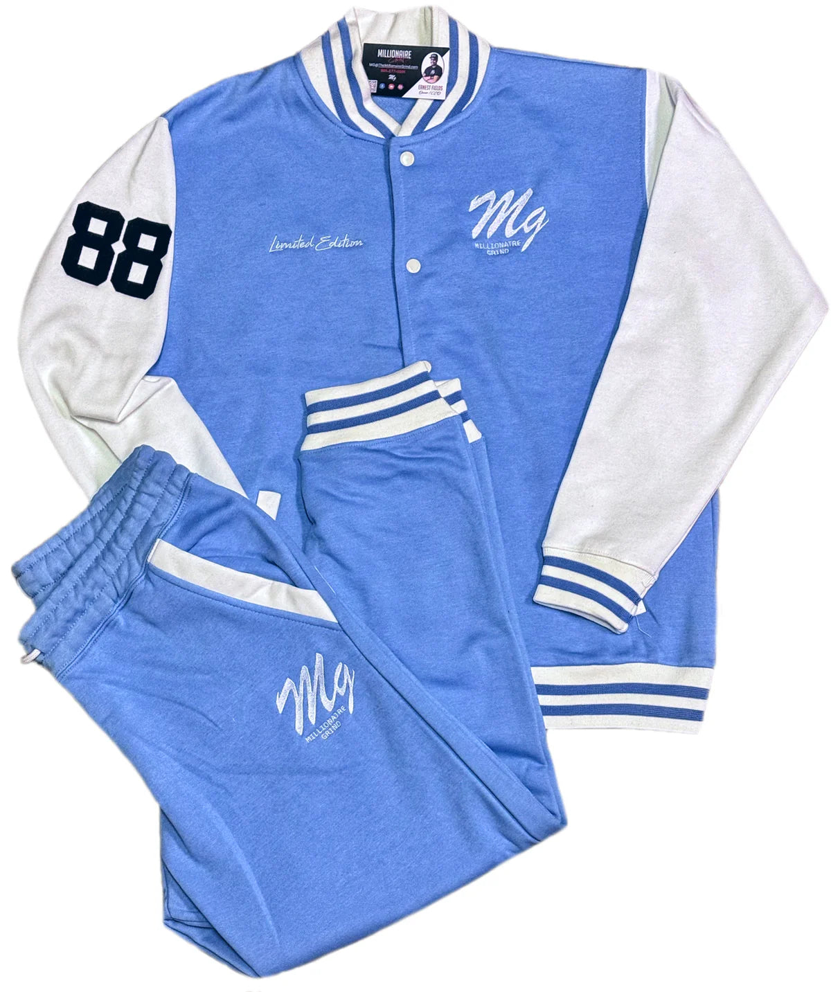 Millionaire Grind - Embroidered Cotton Varsity Jogger Set
