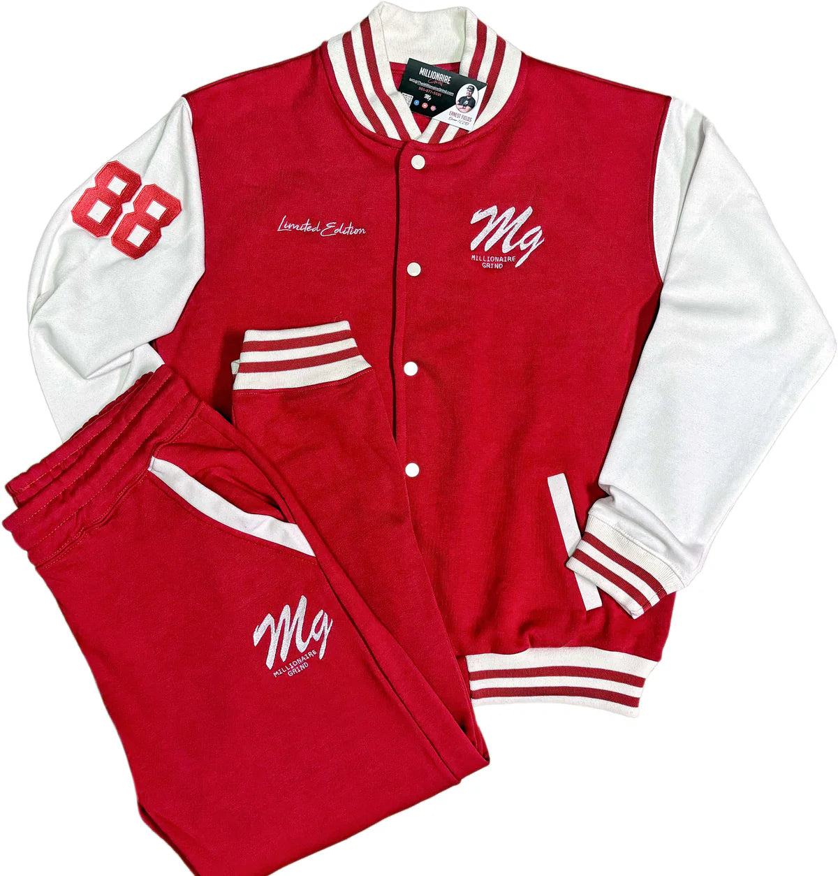 Millionaire Grind - Embroidered Cotton Varsity Jogger Set
