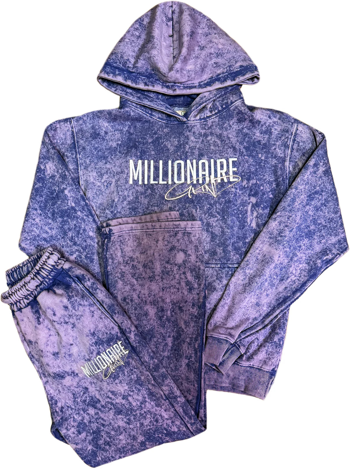 Millionaire Grind - Heavyweight Embroidered Acid Wash Stacked Jogger Set - (Purple)